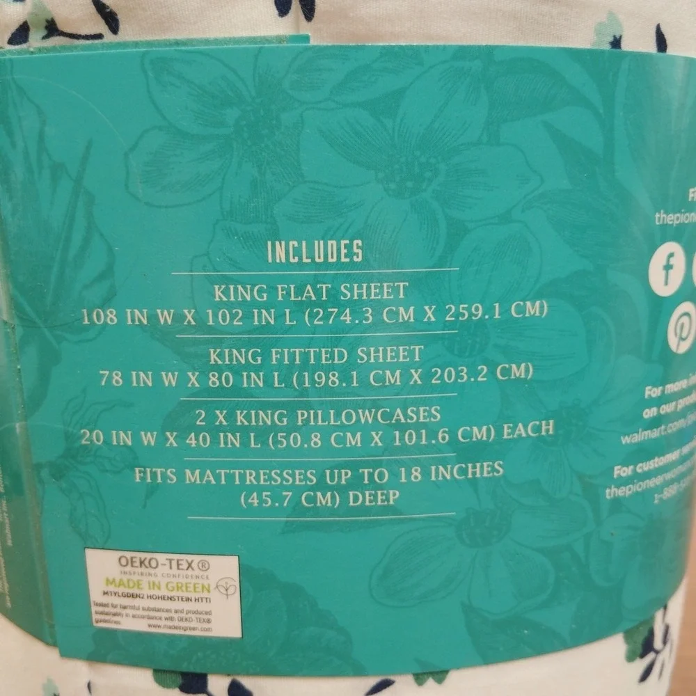 Pioneer Woman 4 Piece King Sheet Set Cotton Calico Floral Medallion Ruffle New